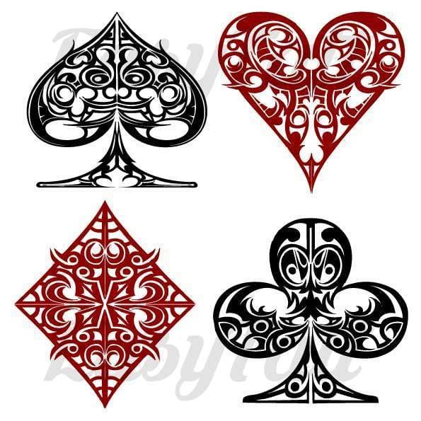 Spades Hearts Diamonds and Clubs Temporary Tattoo